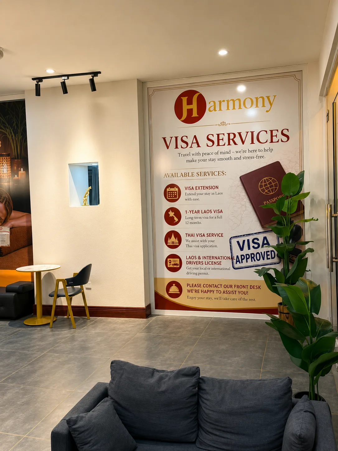 Visa Services signage inside 66VISA reception