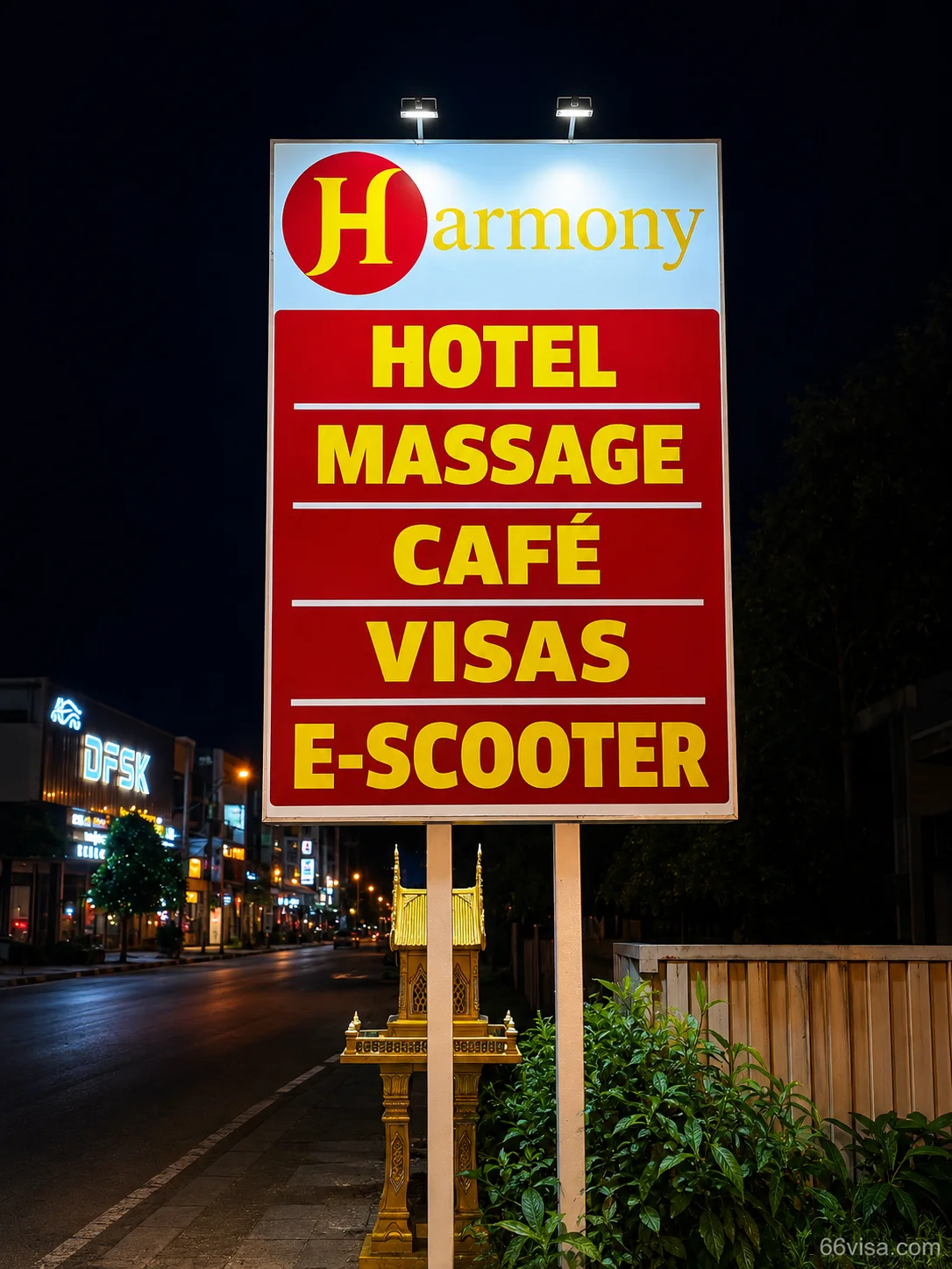 Harmony Hotel and Visa roadside signage in Vientiane